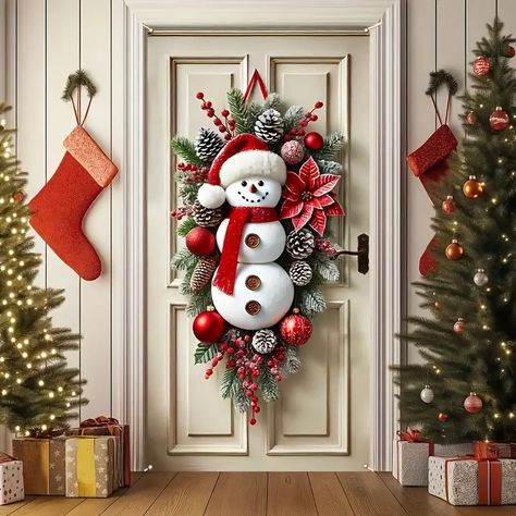 Trees For Christmas, 3d Snowman, Fabric Wall Decor, Snowman Door, Outdoor Christmas Decor, Diy Snowman, Christmas Door Wreaths, Wreath Winter, Hanging Fabric