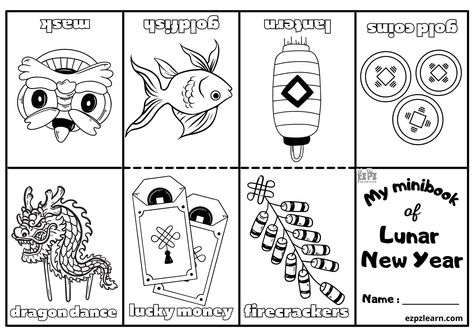 Lunar (Chinese) New Year Mini Book Free PDF Download Chinese New Year Activities Preschool Dragon Crafts, Chinese New Year Books For Kids, Lunar New Year Worksheet For Kids, Lunar New Year Printable, Lunar New Year Activities For Kids, Chinese New Year Worksheet, Lunar New Year Activities, February Art, Preschool Creative Art