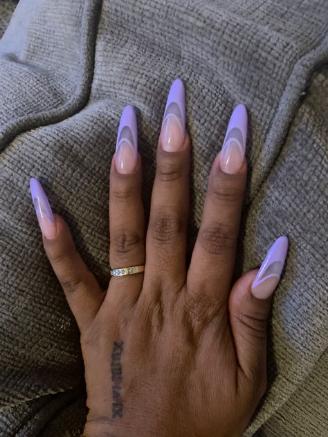 Pastel Purple Coffin Acrylic Nails, Violet Acrylic Nails, Lavender And White Nails, Purple Acrylic Nails Designs, Lavender Prom Nails, Lavender Almond Nails, Light Purple Acrylic Nails, Lavender Purple Nails, Light Purple Nails Design