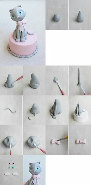 Cat Tutorial Cat Fondant, Sugar Dough, Mini Torte, Torte Cupcake, Fondant Animals, Fondant Tutorial, Fondant Decorations, Cat Cake, Fondant Toppers