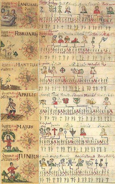 calendar with golden numbers, feastdays, occupation of months and hours of light and darkness, table with good and evil days Medieval Calendar, Gothic Cursive, Ancient Europe, Roman Calendar, Roman Numbers, Medieval Books, Medieval Paintings, Light And Darkness, Writing Systems