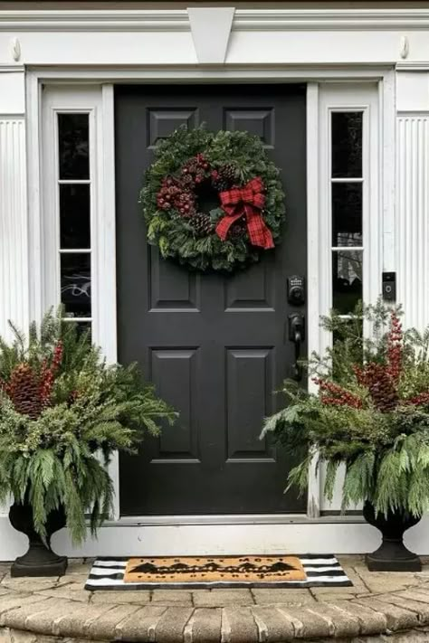 Winter gardening with outdoor planters is a great way to satisfy that craving while decorating for the holidays. Check out this easy and quick classic and simple front porch Christmas decoration on a budget. Simple Front Porch, Christmas Urns, Outdoor Christmas Planters, Neutral Farmhouse, Beautiful Front Doors, Winter Planter, Winter Gardening, Christmas Planters, Winter Porch