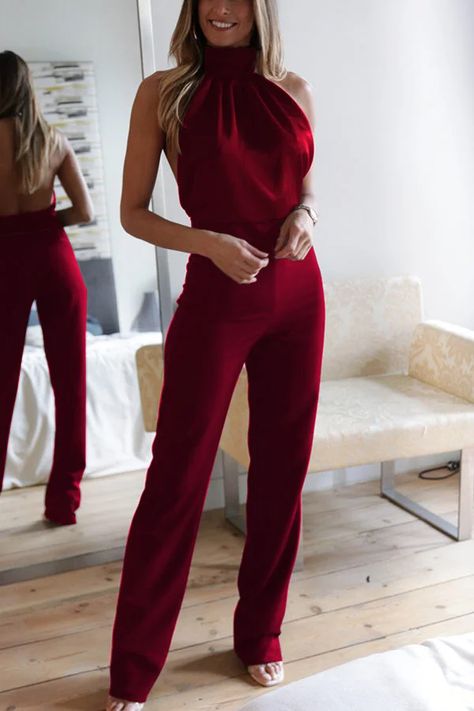 Fall Jumpsuit, Backless Turtleneck, Outfit Jumpsuit, Slim Jumpsuit, Jumpsuit Fall, Rompers Dressy, Halter Neck Jumpsuit, Evening Jumpsuit, Solid Jumpsuit