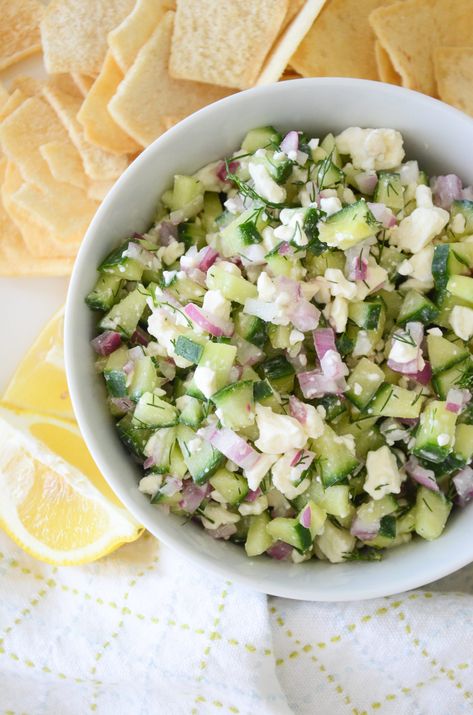 Feta Salsa, Cucumber Feta Salad, Cucumber Dip, Cucumber Salsa, Chopped Salad Recipes, Meal Prep Clean Eating, Summer Appetizer, Salad Recipes For Dinner, Feta Salad