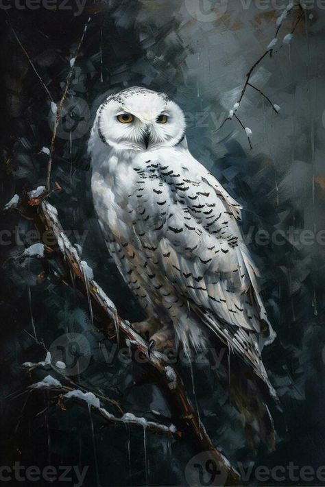 painting of a white owl sitting on a branch in the snow. generative ai. Sitting Owl Tattoo, Animals In Snow Painting, Snow Owl Drawing, Snow Owl Painting, Snowy Owl Painting, Frosty Forest, Owl Sitting, Snow Animals, Winter Owl