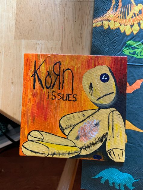 one of my paintings of a korn album cover Korn Album Art, Korn Painting, Album Cover Artwork, Paintings Album Covers, Painting Music Albums, Band Painting Ideas, Slipknot Painting, Korn Album Covers, Painting Album Covers