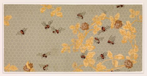 Candace Wheeler | Bees with Honeycomb (1881) | The Met Honeycomb Wallpaper, Dark Harbor, Bee Stuff, Tattoo Aesthetic, Illustration Botanique, Honeycomb Design, Bee Happy, Original Wallpaper, Vintage Art Prints