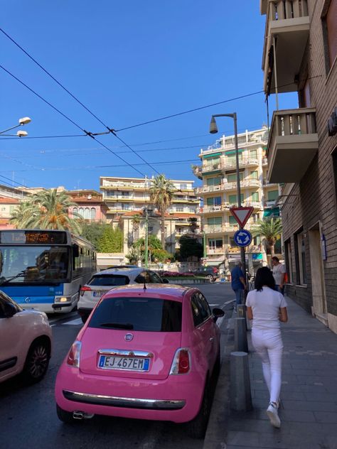 Idk Cars, Pink Fiat 500, Fiat 500 Aesthetic, Fiat 500 Pink, Pink Fiat, San Remo Italy, Fiat 500 Cabrio, Fiat 500e, Girly Car