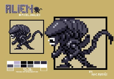 Xenomorph Pixel Art, Alien Pixel Art, Pixel Text, Alien Ripley, Edgy Clothes, Small Doodle, Discord Emojis, Cool Pixel Art, Bead Sprite