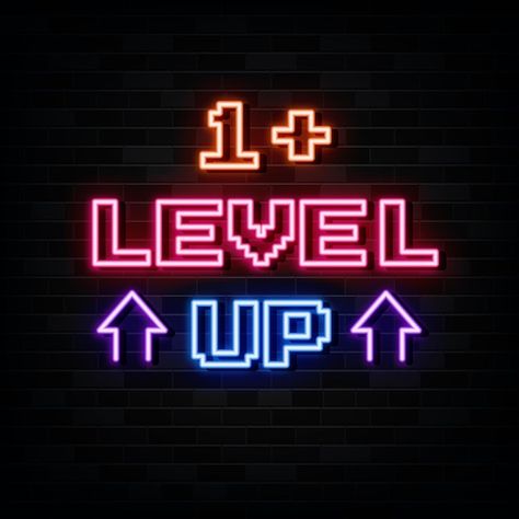 Level Up Illustration, Retro Gaming Logo, Game Over Aesthetic, Level Up Aesthetic, Retro Gaming Aesthetic, Gamer Banner, Retro Neon Signs, Banner Gamer, Neon Logos