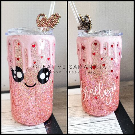 Kawaii Tumbler Cup, Donut Tumbler Ideas, Girly Tumbler Ideas, Drip Tumbler Cups, Valentines Day Tumbler Ideas, Mason Jar Tumbler Ideas, Valentine Tumbler Ideas, Kids Tumbler Ideas, Drip Tumbler