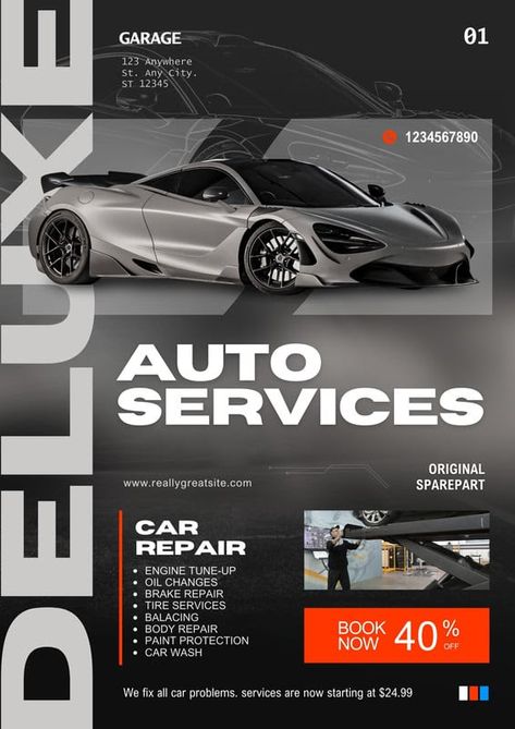 flyer made with canva Brake Repair, Business Flyer Templates, Sale Flyer, Paint Protection, Auto Service, All Cars, Car Cleaning, Automotive Design, Business Flyer