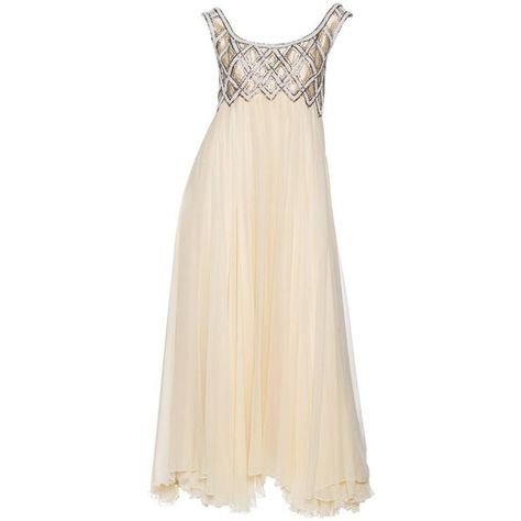 Preowned 1960s Beaded Empire Waist Gown With Layered Chiffon Skirt &... ($1,500) ❤ liked on Polyvore featuring dresses, gowns, beige, pink chiffon gown, chiffon dress, empire waist evening gowns, chiffon evening dresses and empire waist gown 1960s Fashion Dress, Pink Chiffon Gown, Boho Evening Dress, Gown Chiffon, Empire Waist Gown, Pink Chiffon Dress, Chiffon Shift Dress, Gown Pink, Beaded Evening Gowns