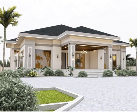 Spanish Style Villa Exterior, Small Luxury House Exterior, One Floor House Exterior, Modern House Outer Design, One Floor House Design Modern, Outside House Design, Modern Bungalow House Design, Bungalow Style House, One Storey House