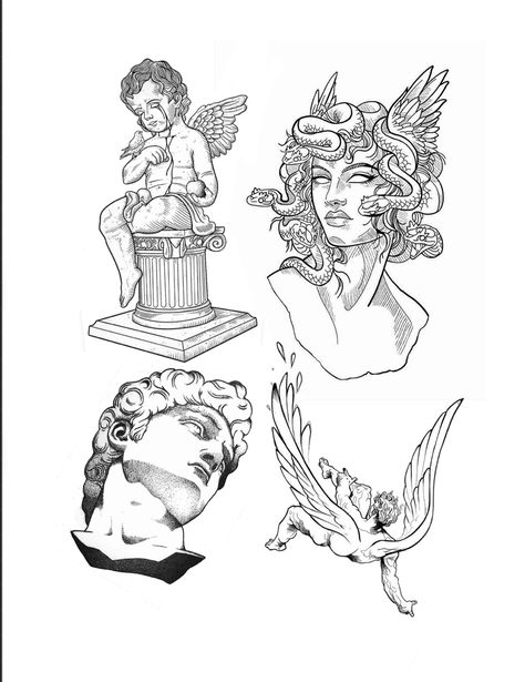 Mythology Tattoo Ideas, Greek Mythology Tattoo Ideas, Luffy Tattoo, Tattoo Angel, Traditional Tattoo Designs, Choose Her, Statue Tattoo, Greek Mythology Tattoos, More Tattoo