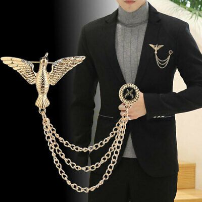 Charm Vintage Gold Eagle Brooch Men Suit Accessories Chain Tassel Brooch Pin | eBay Broach For Men, Chain Brooch, Men's Brooch, Brooch Corsage, Groom Accessories, Brooch Men, Jacket Pins, Gold Eagle, Men Suit