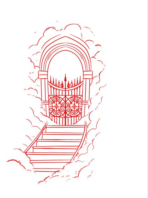 Gates Tattoo Design, Pearly Gates Tattoo, Gate Tattoo Design, Heavens Gate Tattoo, Staircase Tattoo Design, Stairway To Nowhere Tattoo, Staircase To Heaven Tattoo Design, Heaven Gates Tattoo Stencil, Staircase To Heaven Tattoo