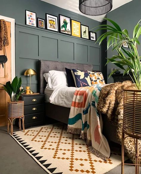 Brick Accent Walls, Extra Space Storage, Green Accent Walls, Picture Rail, Space Storage, Accent Wall Bedroom, Bedroom Green, Bed Room, My New Room