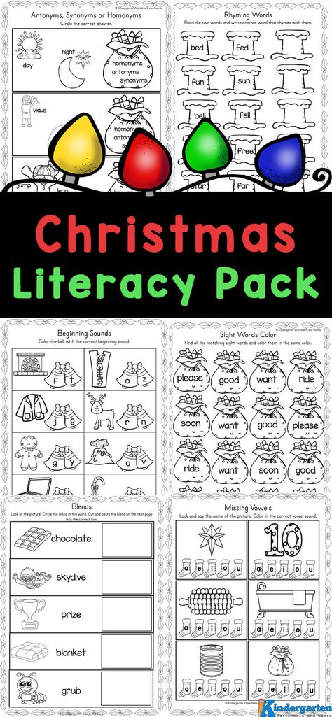 If your preschoolers and kindergartners need some fun practice with literacy activities, you've got to grab these Christmas worksheets! These free printable christmas worksheets for kindergarten include letter recognition, write the letters of the alphabet, CVC words, rhyming, read and spin, beginning sounds, missing vowels, blends, and more. Christmas Kindergarten Reading Activities, Holiday Activities For Kindergarten, Phonics Christmas Activities, Grinch Literacy Activities, Christmas Writing Kindergarten Free, Christmas Preschool Worksheets Free, Kindergarten Christmas Worksheets Free, Christmas Cvc Activities, Christmas Kindergarten Worksheets