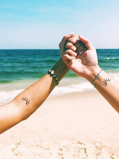 Matching sunshine tattoos on the forearm | www.otziapp.com Sunshine Tattoo, Meaningful Wrist Tattoos, Wrist Tattoos For Guys, Bff Tattoos, Small Wrist Tattoos, Mother Daughter Tattoos, Best Friend Tattoos, Tattoos For Daughters, Sister Tattoos