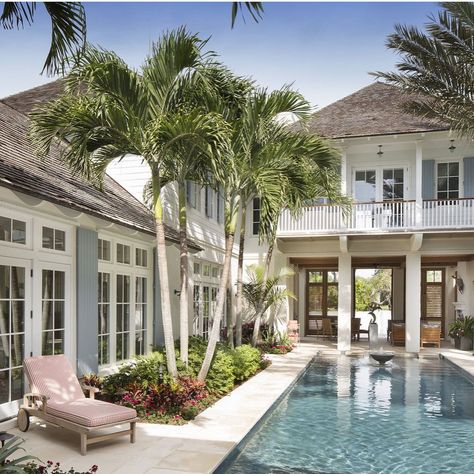 British Colonial Style House, British West Indies Architecture, West Indies Architecture, Tropical Homes, West Indies Style, Courtyard Pool, Homes Decor, Beach House Exterior, Colonial Style Homes