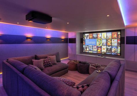 Modern Basement Ideas to Prompt Your Own Remodel - #livingroom #living #room #theatre #home #decor #designs #ideas #basementremodel Modern Basement Ideas, Theater Room Design, Apartment Walls, Modern Basement, Best Home Theater, Basement Family Room, Home Theater Rooms, Home Theater Design, Theater Room