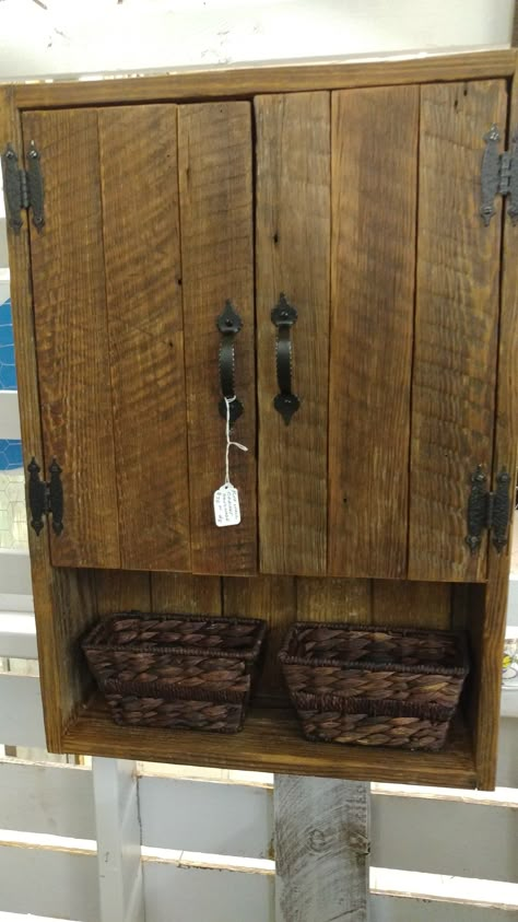 Barnwood wall cabinet Bathroom Cabinet Plans, Wood Bathroom Wall Cabinet, Bathroom Wall Cupboard, Rustic Wall Cabinet, Barnwood Cabinets, Diy Bathroom Cabinet, Cabinet Above Toilet, Laundry Rooms Ideas, Rustic Cabinet Doors