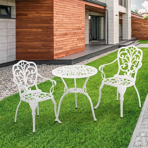 Withniture Patio Bistro Sets 3 Piece,Cast Aluminum Bistro Table and Chairs Set of 2 with 1.97" Umbrella Hole,All Weather Bistro Table Set Outdoor Patio Furniture for Garden,Yard(Butterfly White) Retro Table And Chairs, Bistro Table And Chairs, 3 Piece Patio Set, Bistro Table Set, Patio Sets, Outdoor Bistro, Bistro Table Outdoor, Outdoor Tables And Chairs, Outdoor Bistro Set