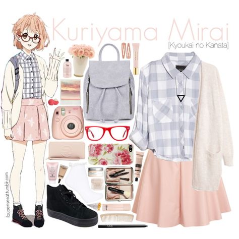 Kuriyama Mirai [Kyoukai no Kanata] by anggieputeri on Polyvore featuring Rails, Glamorous, Topshop, GUESS, Alex and Chloe, Muse, Forever 21, NARS Cosmetics, MAC Cosmetics and Sisley Anime Outfit Ideas Casual, Anime Outfits Inspired, Mirai Kuriyama, Outfit Anime, Closet Cosplay, Fitness Shirts, Character Inspired Outfits, Anime Clothes, Fandom Outfits