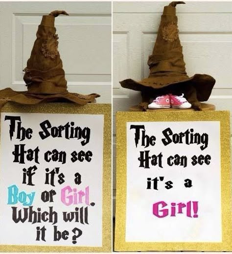 Harry Potter gender reveal Gender Reveal Announcement, Harry Potter Nursery, Pregnancy Gender Reveal, Gender Reveal Party Theme, Gender Reveal Themes, Harry Potter Baby Shower, Festa Harry Potter, Baby Reveal Party, Gender Party