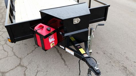 Echo Trailers extra large tongue box and five gallon gas can rack. Compatible with all Echo Advantage & Ultimate ATV-UTV Trailers. Equipment Trailer Ideas, Landscaping Trailer, Utility Trailer Accessories, Utility Trailer Upgrades, Trailer Tongue Box, Lawn Trailer, Utv Trailers, Toy Hauler Trailers, Can Rack