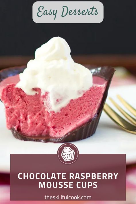 Embrace a delightful blend of rich chocolate and tangy raspberries with these Chocolate Raspberry Mousse Cups. This easy dessert recipe invites a celebration of flavors right in your home kitchen. A bit of patience, some stirring, and voila—elegant mousse cups ready to steal the show at any gathering. These are perfect for those times when you want to whip up something special without a fuss. Get ready to impress with minimal stress! Raspberry Mousse Cups, Easy Raspberry Mousse, Chocolate Raspberry Mousse, Mousse Cups, Easy Chocolate Desserts, Easy Dessert Recipe, Raspberry Mousse, Raspberry Sauce, Chocolate Shells