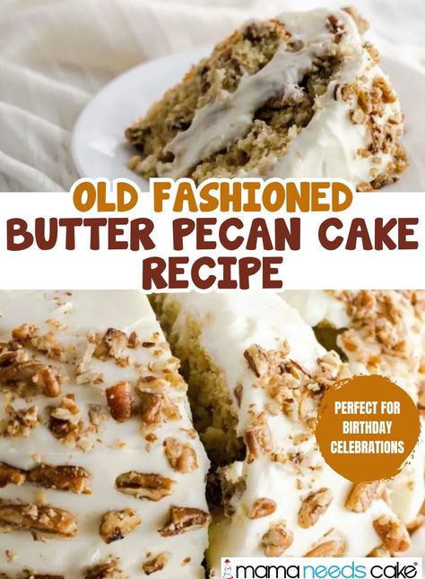 A delectable treat, this Old Fashioned Butter Pecan Cake is a classic Southern dessert. Toasted pecans are mixed into the batter for a delightful nutty flavor. Icing this cake is a luscious cream cheese frosting decorated with chopped and toasted pecans. This old-fashioned cake has become a crowd-pleaser at potlucks, holiday feasts, and even birthday celebrations. Southern Pecan Cake, Butter Pecan Cake With Cream Cheese, Butter Cream Cream Cheese Frosting, Pecan Cream Cake, Butter Pecan Cake With Cream Cheese Frosting, Butter Pecan Cake With Frosting Inside, Butter Pecan Cake Mix Recipes Boxes, Butter Pecan Cake Mix Recipes, Butter Pecan Icing