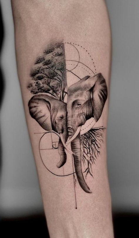 Tattoo Ideas Placement, Tattoos Elephant, Geometric Elephant Tattoo, Mutterschaft Tattoos, Elephant Family Tattoo, Baby Elephant Tattoo, Elephant Tattoo Meaning, Globe Tattoos, Baby Tattoo Designs