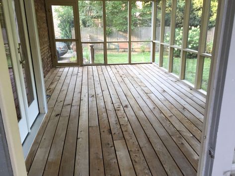 screen-porch-after-power-washing Lake House Patio, White Washed Floors, Kensington House, Porch Wood, Painted Wood Floors, Screened In Deck, Porch Paint, Porch Sitting, House Patio