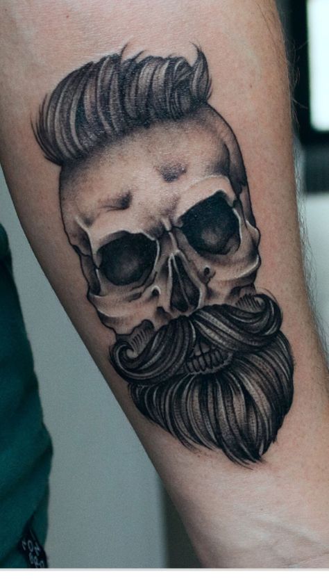 Barber Tattoo, Skull Beard, Skull Pirate, Biker Tattoos, Feather Tattoo Design, Skeleton Tattoos, Neck Tattoo For Guys, Feather Tattoo, Skull Tattoos