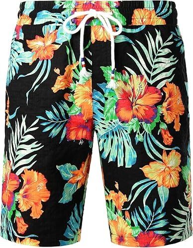 JOGAL Men's Flower Flat Front Casual Aloha Hawaiian Shorts at Amazon Men’s Clothing store Flower Flat, Pants Gift, Today Is My Birthday, Hawaiian Shorts, Summer Vacations, Sun Beach, Hoodie Material, Shorts Pants, Tailored Shirts