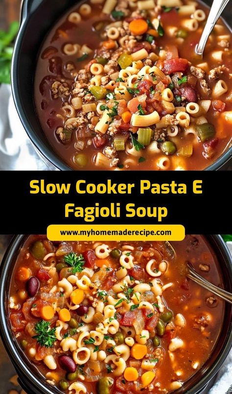 This Slow Cooker Pasta E Fagioli Soup is a hearty and flavorful dish! Packed with pasta, beans, and veggies, it simmers all day for a comforting meal that’s perfect for chilly nights. Slow Cooker Pasta Fagioli Soup, Crockpot Pasta Fagioli Soup Easy Recipes, Pasta And Fagioli Soup, Fagioli Soup Crock Pots, Pasta Fagioli Crockpot Easy, Crockpot Pasta E Fagioli Soup, Pasta Fagioli Soup Crock Pot, Pasta Y Fagioli Soup, Slow Cooker Pasta E Fagioli Soup