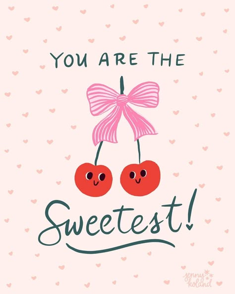 Kids Widgets, Love Card Design, Cherries Graphic Design, Cherry Illustration Cute, Strawberry Illustration Cute, Love Heart Sweets Illustration, Cherries Illustration, Cherry Illustration, Fruit Quotes