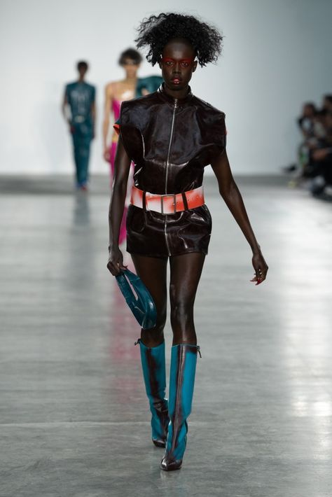 Mowalola Aesthetic, Fashion East, Haute Fashion, Tight Leather Pants, Central Saint Martins, Couture Runway, Knee High Leather Boots, Futurism, The Dark Side