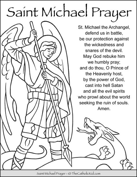 Saint Michael Prayer Coloring Page - TheCatholicKid.com St Michael Coloring Page, Saint Coloring Pages, Catholic Coloring Pages, Ccd Crafts, St Michael Prayer, Catholic Sacraments, Saint Coloring, Angel Coloring Pages, Archangel Prayers