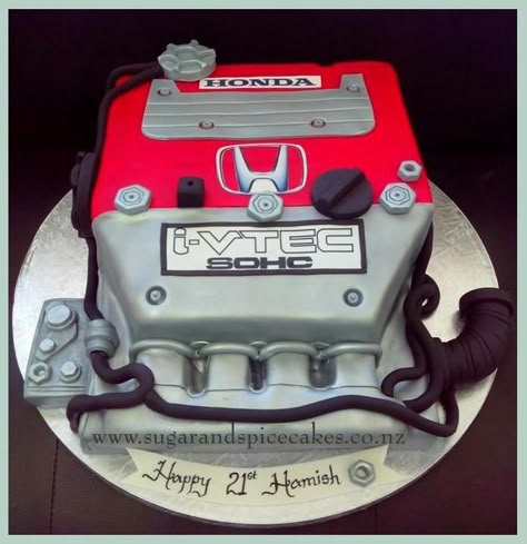 Honda K20a Super Car engine Cake  by Mel_SugarandSpiceCakes Honda Cake Ideas, Motor Cake, Mechanic Cake, Car Cakes For Men, Groomsman Cake, Γενέθλια Mickey Mouse, Tire Cake, Motorcycle Cake, Car Cakes