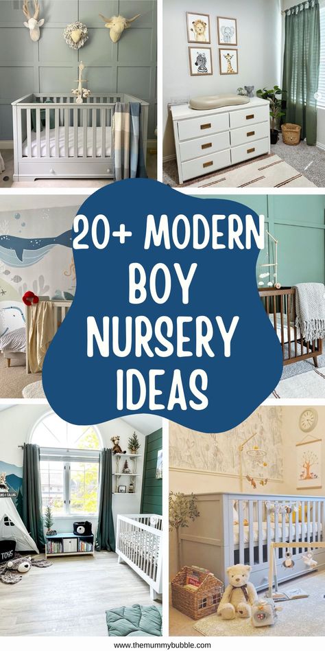 baby boy nursery ideas Best Nursery Themes, Nursery Clouds Theme, Blue Dinosaur Nursery, Little Boys Nursery Ideas, Oh The Places You Will Go Nursery, Modern Boys Nursery, Baby Nurseries Ideas, 2025 Nursery Trends, Boy Nursery Colors Palette