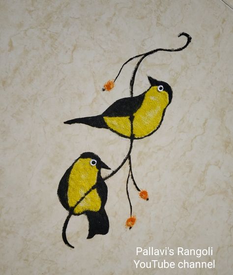 Birds Rangoli Birds Rangoli Designs, Easy Rangoli Patterns, Cute Rangoli, Bird Rangoli, Rangoli Idea, Birds Rangoli, Cartoons Rangoli Design, Cartoons Rangoli, Indian Baby Shower Decorations