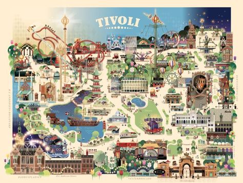 Tivoli Gardens Copenhagen, Tivoli Copenhagen, Tivoli Park, Denmark Map, Travel Elements, Visual Map, Tivoli Gardens, Parc D'attraction, Fun Fair