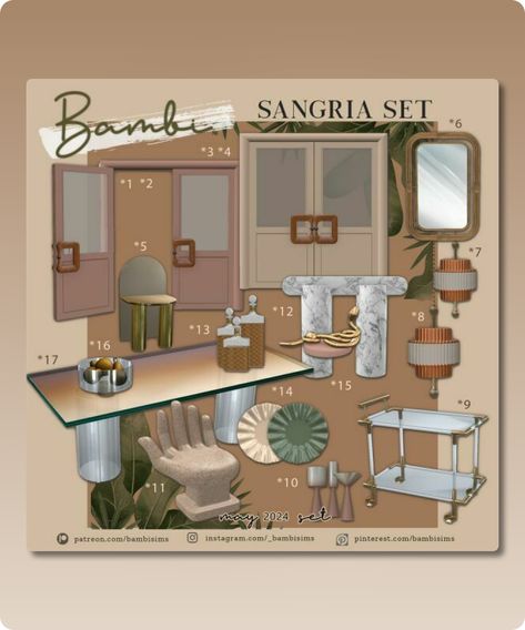 Sims 4 Furniture CC: Sangria SET By Bambisims Sims 4 Restaurant Cc Furniture, Sims4 Bar Cc, Sims 4 Bar Cc, Urban Outfitters Furniture, Sims 4 Furniture, Sims4 Furniture, Furniture Cc, Hall House, Sims 4 Cc Download