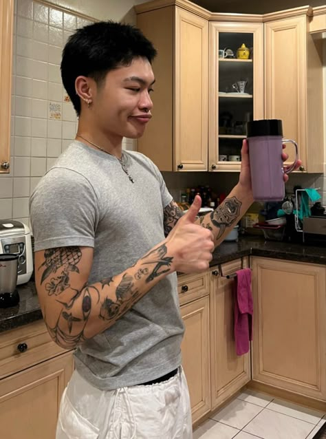 Asian Men Tattoo Model, Asian Man Haircut, Mask Guy, Mens Haircuts Short Hair, Hot Asian Men, Types Of Guys, Tattoo Inspiration Men, Cute Texts For Him, Aesthetic Boy