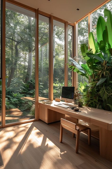 Tranquil Office, Vertical Plant Wall, Office Open Plan, Zen Office, Open Concept Office, Elegant Home Office, Serene Garden, Natural Landscaping, Modern Office Space