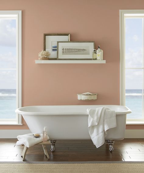 Behr Rosewater Bedroom, Castillian Pink Behr, Behr Pink Sea Salt, Behr Peach Paint Colors, Sedona Pink Behr, Castilian Pink Behr, Art Deco Pink Behr, Behr Art Deco Pink, Retro Pink Behr Paint