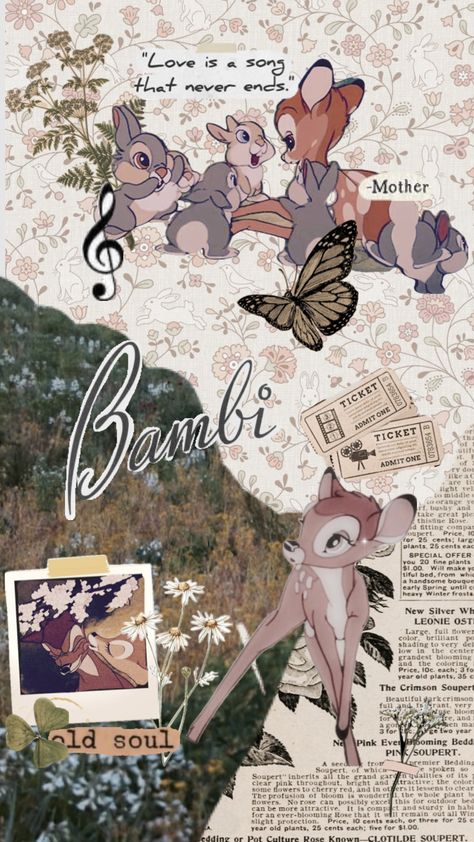 #bambiaesthetic #bambi #movies #disneyaesthetic #disney #vintage #wallpaperaesthetic #wallpaper #wallpapercollage #deer Disney Vintage, Deer, Collage, Disney